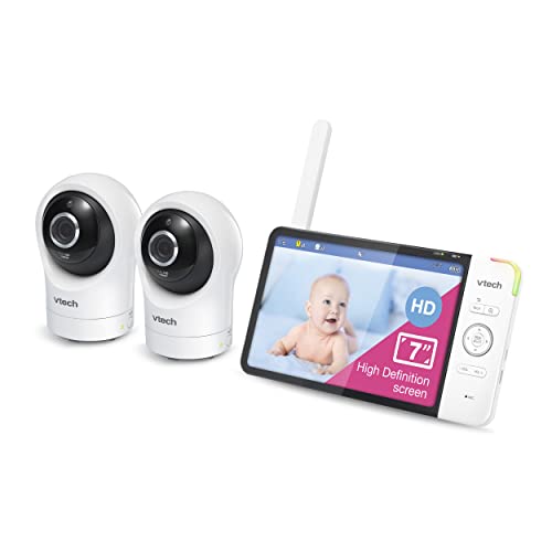 VTech RM7764-2HD Smart WiFi Baby Monitor with 2 Cameras, 1080p HD Video, 360° Pan & Tilt, 10x Zoom, 7" HD Parent Unit, Night Vision, Soothing Sounds, 2-Way Talk, Temperature & Motion Detection