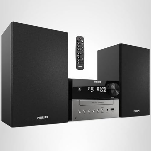 Philips Bluetooth Stereo System for Home with CD Player for Home, Wireless Streaming, MP3, USB, Audio in, FM Radio, 18W, Micro Music Sound System