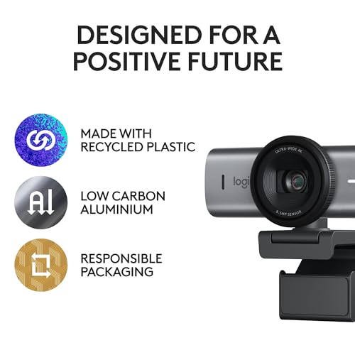 Logitech MX Brio Ultra HD 4K Webcam | 1080p 60fps, AI Noise Reduction, Show Mode