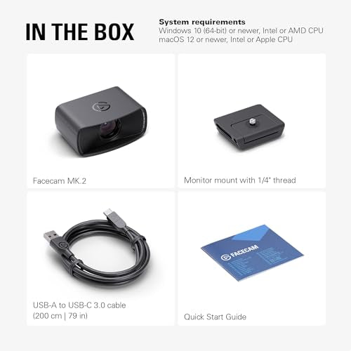 Elgato Facecam MK.2 – Premium Full HD 1080p Webcam for Streaming, Gaming, Video Calls, Recording, HDR Enabled, Sony Sensor, PTZ Control – Works with OBS, Zoom, Teams, and More, for PC/Mac