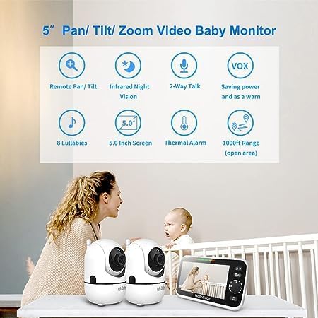 HelloBaby 5" Baby Monitor with 30-Hour Battery, 2 Cameras