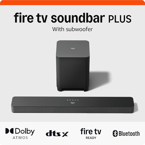 Саундбар Amazon Fire TV Soundbar Plus с сабвуфером (новейшая модель), 3.1 канал, Dolby Atmos, DTS:X, четкие диалоги