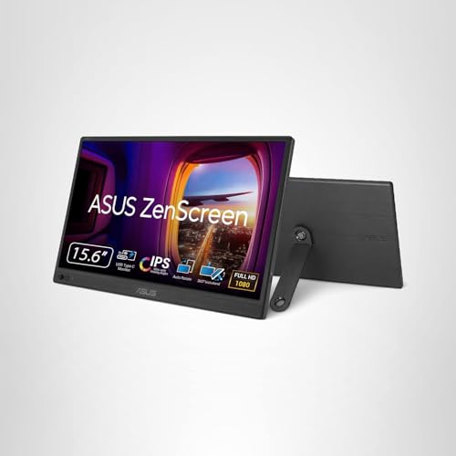 ASUS ZenScreen 16” Portable USB Monitor (MB169CK) - Full HD, IPS, Dual USB-C, Mini-HDMI, Eye Care, Flicker Free, Blue Light Filter, Anti-Glare Surface, 360° Kickstand, 3 yr Warranty