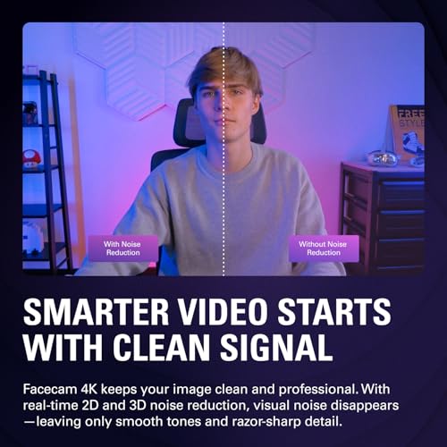 Elgato Facecam 4K - 4K60 Studio Webcam, DSLR-Like Control, Cinematic Effects, 49mm Lens Filters, HDR, Uncompressed Video, Optimized Focus Area | USB-C for PC & Mac