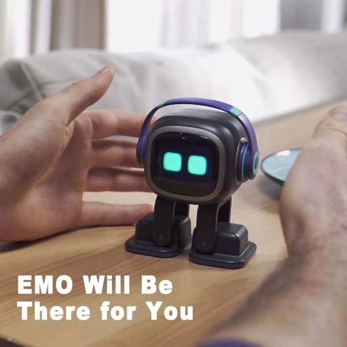 EMO AI Desk Robot Companion — ChatGPT, Voice Commands, Dancing, Wide-Angle Camera, Black