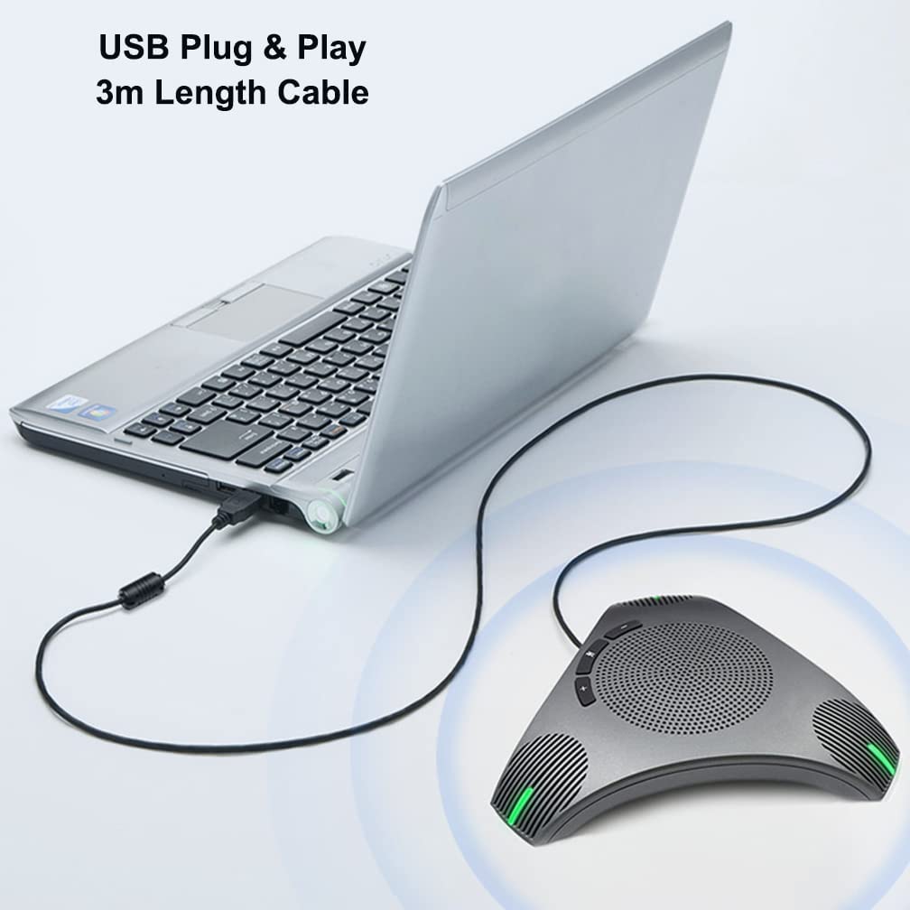 Conference Speaker and Microphone, 360° Omnidirectional USB Speakerphone Microphone with USB Hub, Noise Reduction/Echo Cancellation Computer Microphone for 8-10 People Business Conference, Home Office