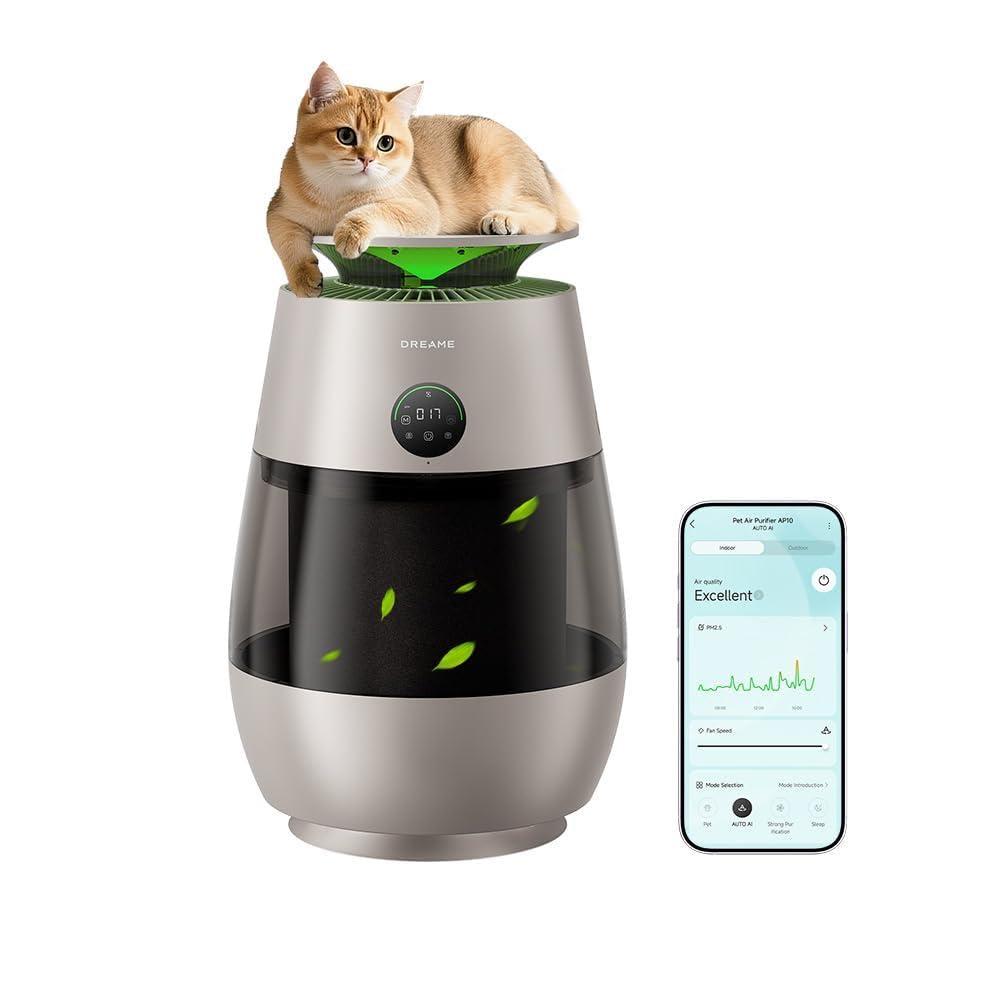 ‌Dreame Pet Air Purifier, Cleans 5,386 ft² in One Hour, 1,346 ft² for Home Large Room, NeverChange 5.4-Year Filters for Odor Purification, 360° Visual Collection of Hair, ‌Pet-Friendly Design, Glod