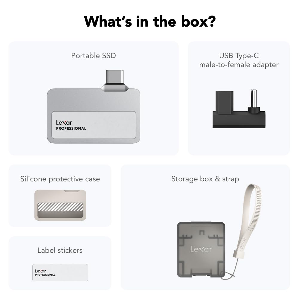 Lexar 1TB Professional Go Portable SSD, Supports Apple 4K 60fps ProRes, Up to 1050MB/s, USB 3.2 Gen 2, Rugged, IP65, Ultracompact, Compatible w/iPhone 15/16 (Not 17), External SSD (LSL400X001T-RNSNU)