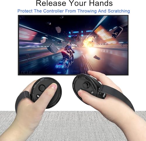 Controller Grips Compatible with Meta Quest 3S Oculus Quest 3 Controllers Straps Knuckle Hand Strap with Battery Opening Covers with Thumbsticks Covers Black, Batteries Not Included