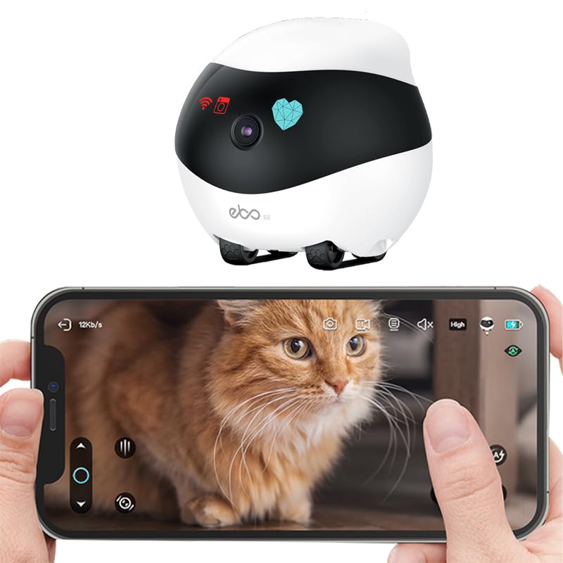 Rocon Ebo SE Pet Robot Camera, 2 Way Talk, Night Vision, App Remote Control, Indoor Security Camera, Movable Cam for Dog/Cat/Baby, SD Card