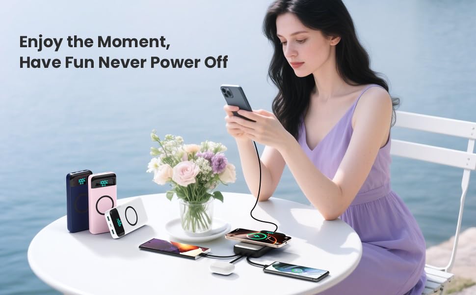 Wireless Portable Charger 40800mAh with 3 Built-in Cables,7-in-1 15W Wireless