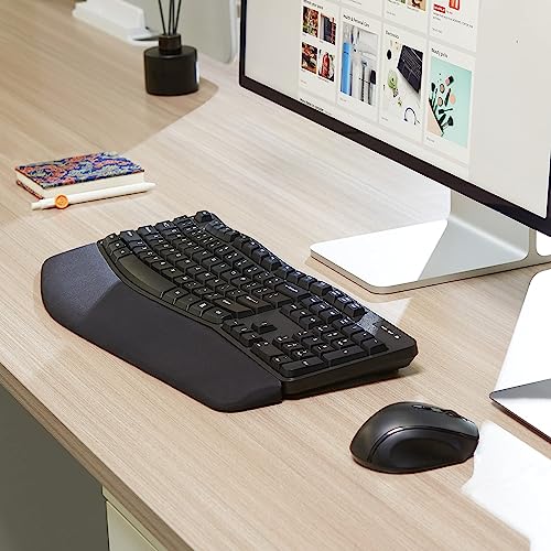 Amazon Basics Ergonomic Wireless Keyboard and Mouse Combo with Wrist Rest, Plug and Play, 2.4 GHz USB, Easy to Use, Black