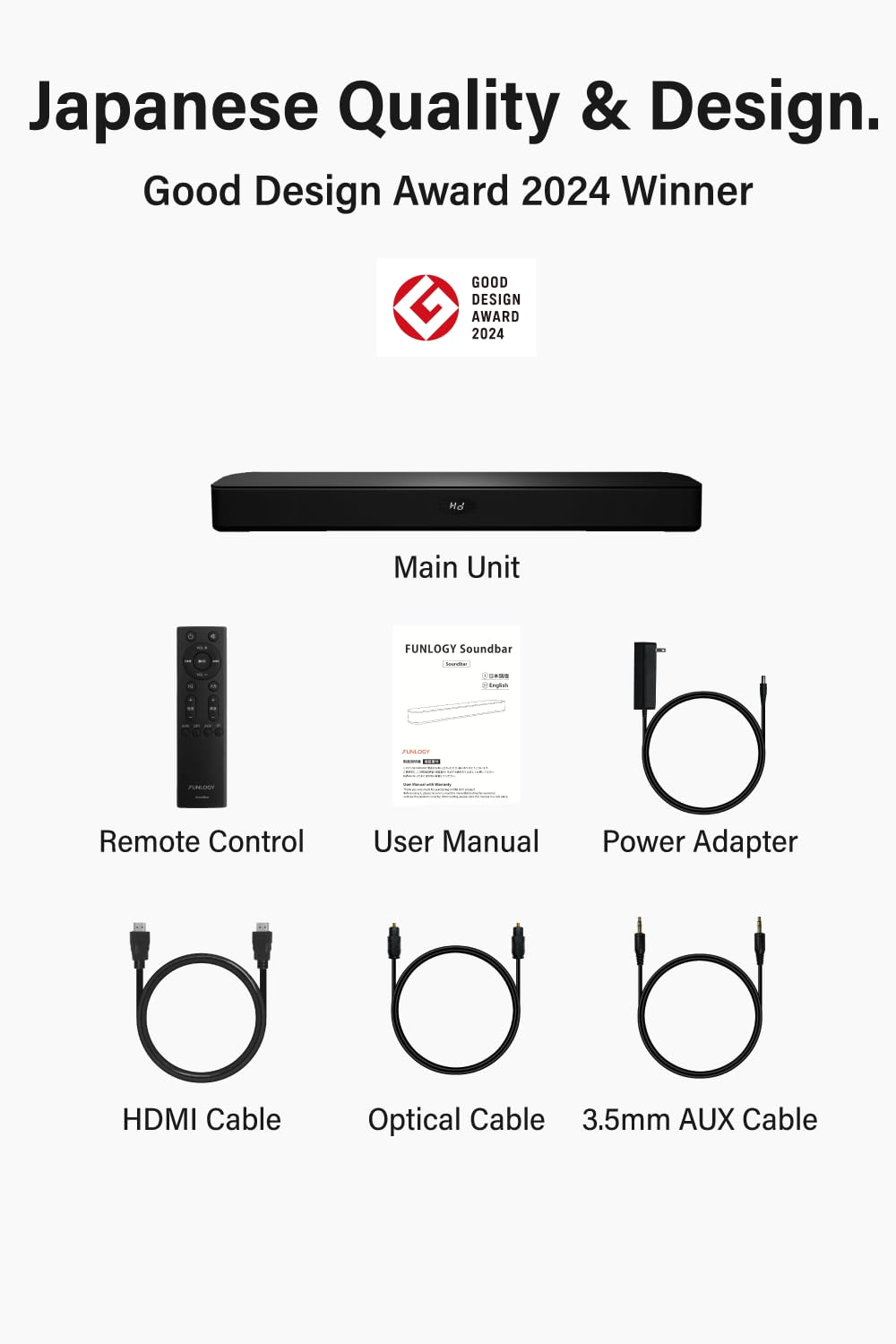 FUNLOGY Sound Bar for Smart TV, 100W 2.1ch Bluetooth 5.0 Soundbar with HDMI ARC, Optical & AUX, Remote Control, for Projector and Gaming, Black