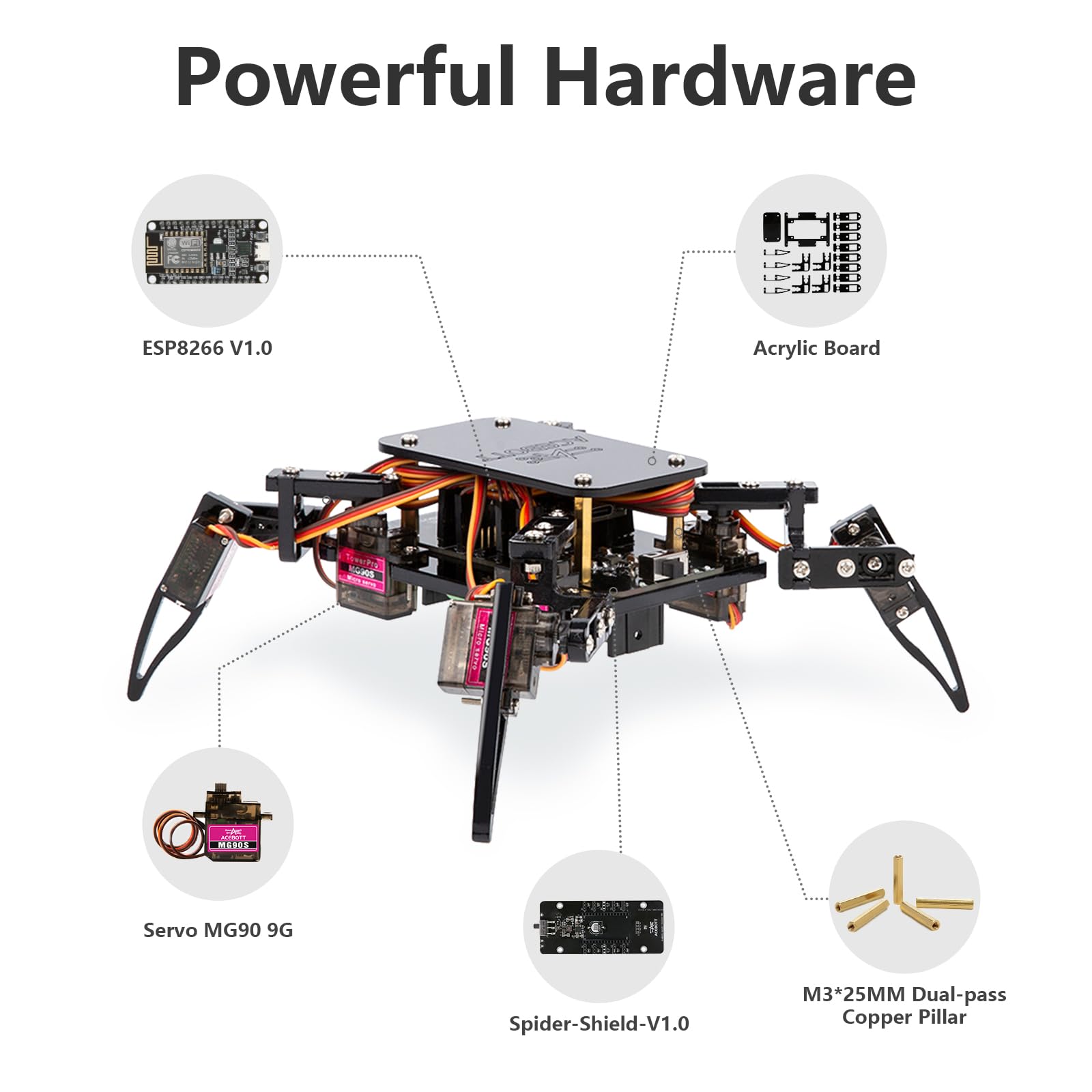 ACEBOTT STEM Robotics Science Kits for Adults, ESP8266 Spider Robot Building Kit, App Remote Control, Walking Crawling Fun Educational Toy for 12 + Year Old Boys, Girls, Teens, Adults Unique Gifts