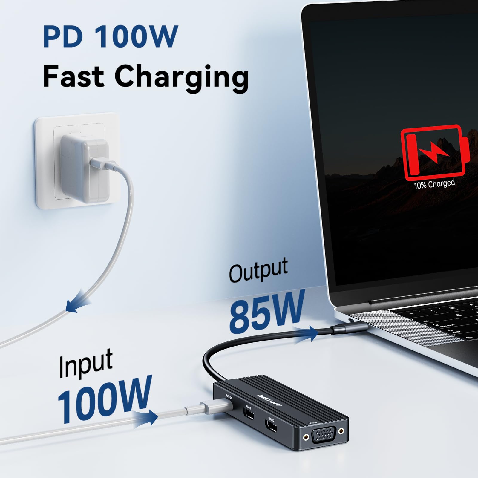 ANYOYO USB C Docking Station Dual HDMI Monitor Adapter 8-in-1 USB C HUB 3 Monitors Adapter with 4K HDMI +VGA +PD100W+Audio Laptop Docking Station for Dell/Lenovo/HP/Samsung/ASUS (Black)