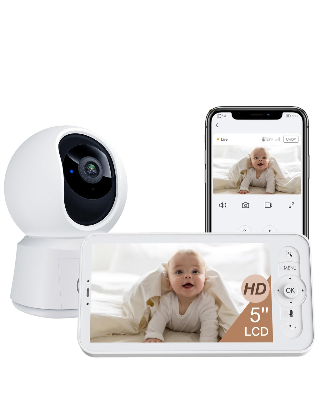 Monitor Baby Camera WiFi 1080p con PTZ e Batteria