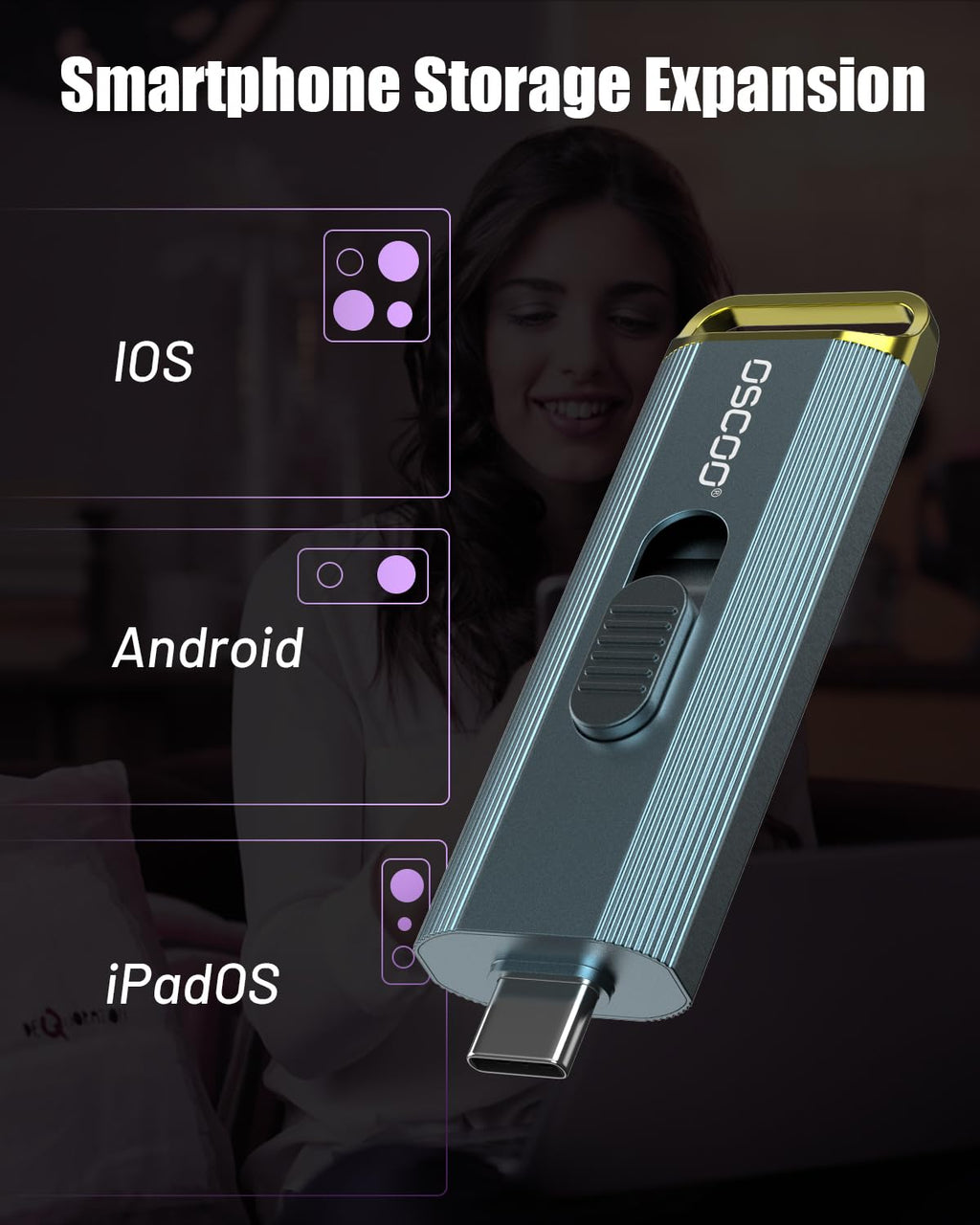OSCOO 1TB Portable SSD, Up to 2100MB/s, Supports Apple 4K 60fps ProRes, External Hard Drive USB 3.2 with USB-C & A for iPhone 15/16/17, Android, Mac & PC, Ideal for Photographers & Content Creators