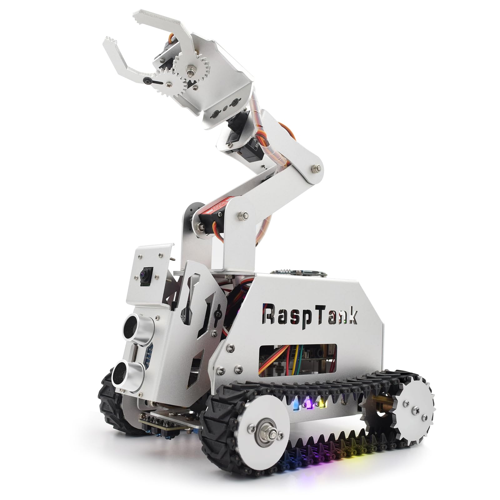 Adeept RaspTank Metal Smart Car Kit for Raspberry Pi 5/4B/3B/3B+(Board Not Included), Tank Tracked Robot with 4-DOF Robotic Arm, OpenCV, Obstacle Avoidance, Line Tracking, with Digital Tutorials