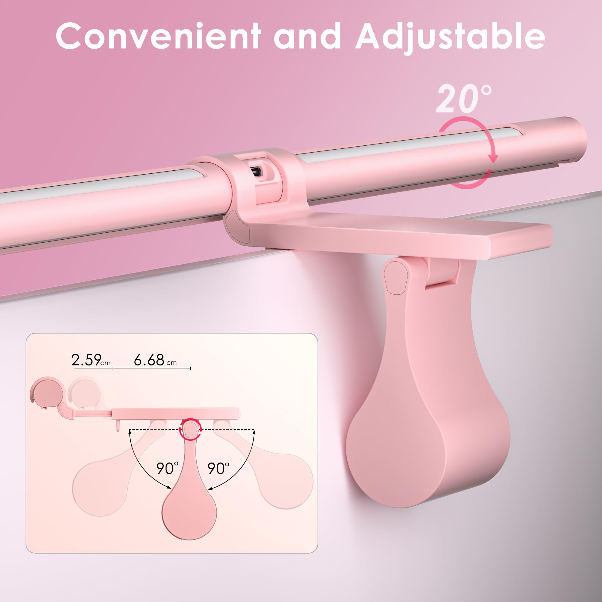 Pink Monitor Light Bar with Remote Eye-Care No Glare