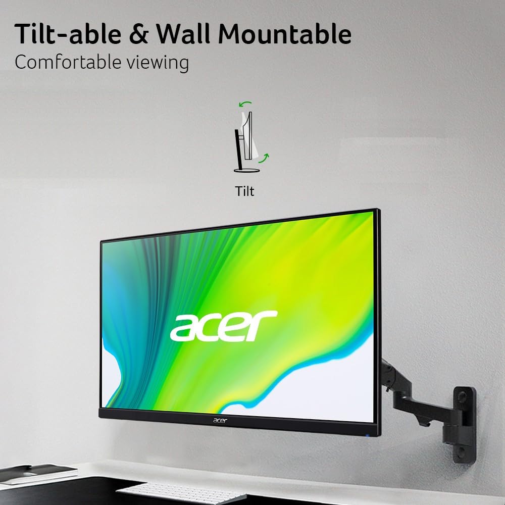 acer KB242Y - 23.8 Inch IPS Zero-Frame Full HD (1920 x 1080) Monitor | Tilt | Up to 120Hz Refresh | 1ms (VRB) | sRGB 99% | HDMI & VGA Ports | Adaptive-Sync Support (FreeSync Compatible)