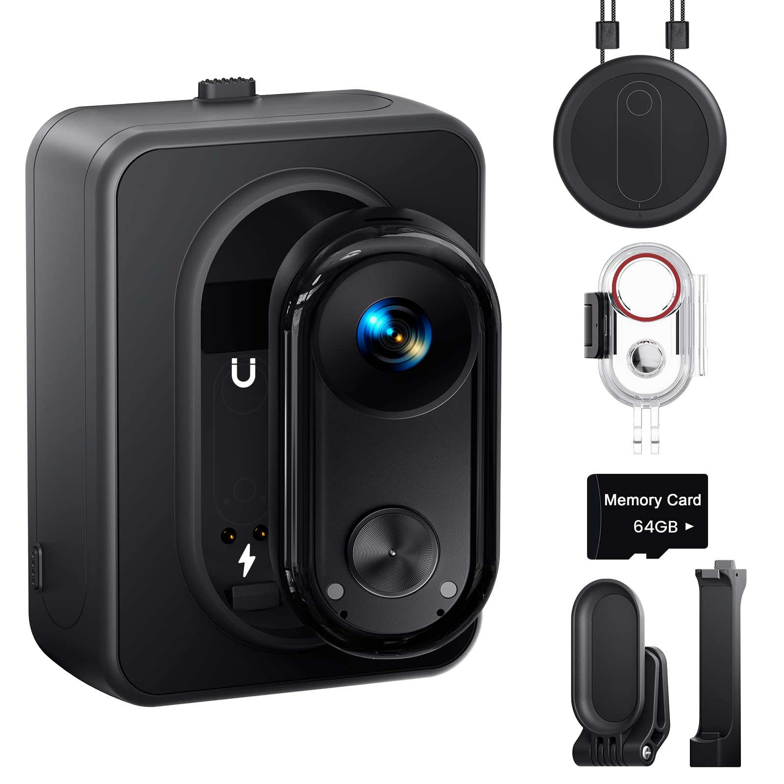 4K 30FPS Vlogging Camera, 64GB Hands-Free POV Camera, 98FT Waterproof Actioncamera with Case, Tiny Sport Cam 6-axis Stabilization, 150° Lightweight Thumb Bodycam 270min runtime, Mount Anywhere