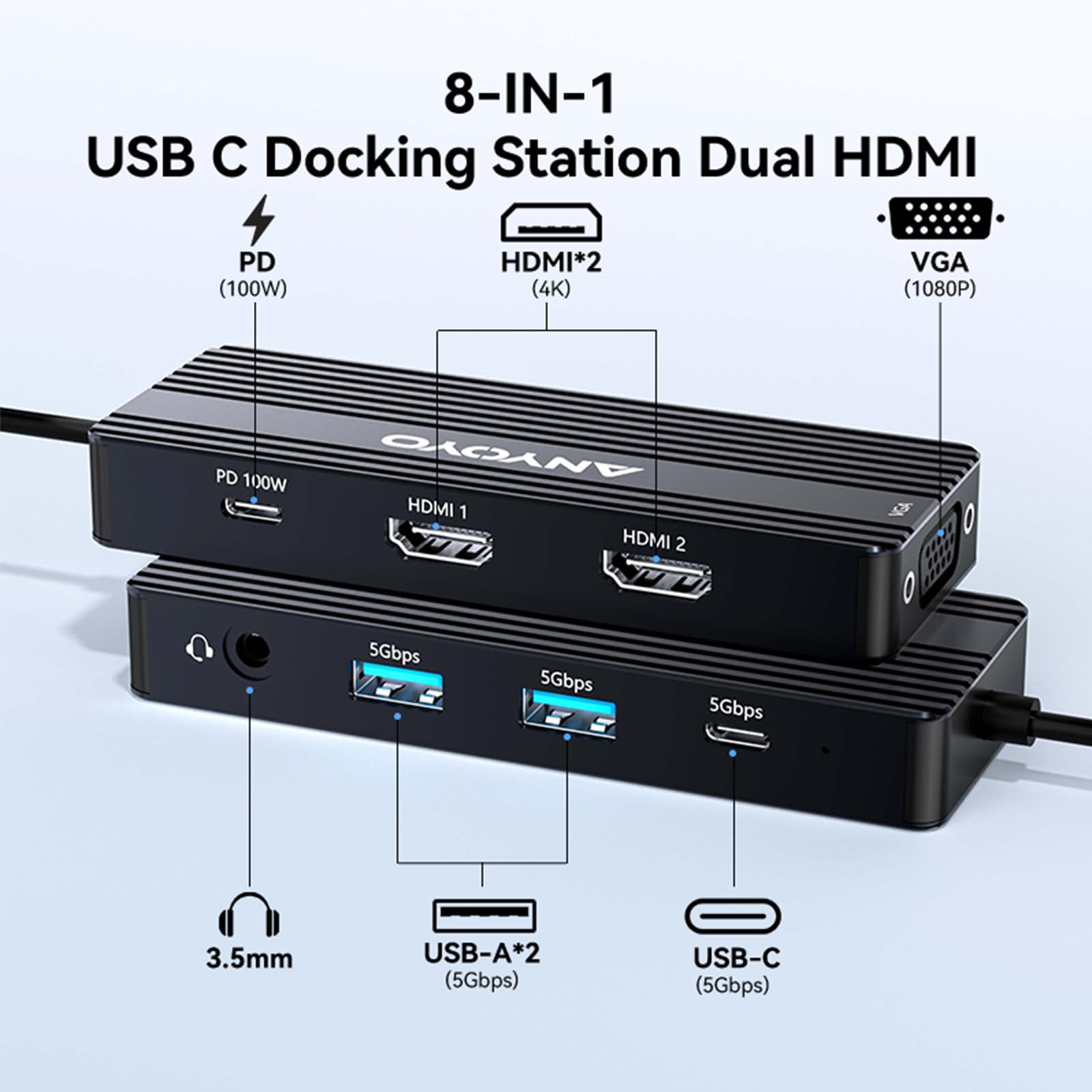 Estación de Acoplamiento USB-C Hub 8 en 1 con