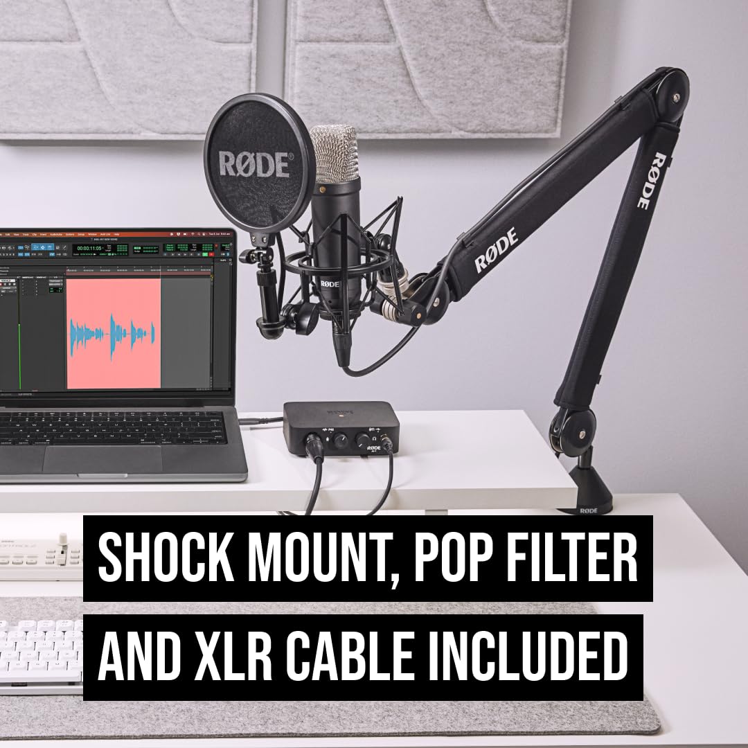 RØDE NT1 Signature Series Large-Diaphragm Condenser Microphone with Shock Mount, Pop Filter and XLR Cable for Music Production, Vocal Recording, Streaming and Podcasting (Black)