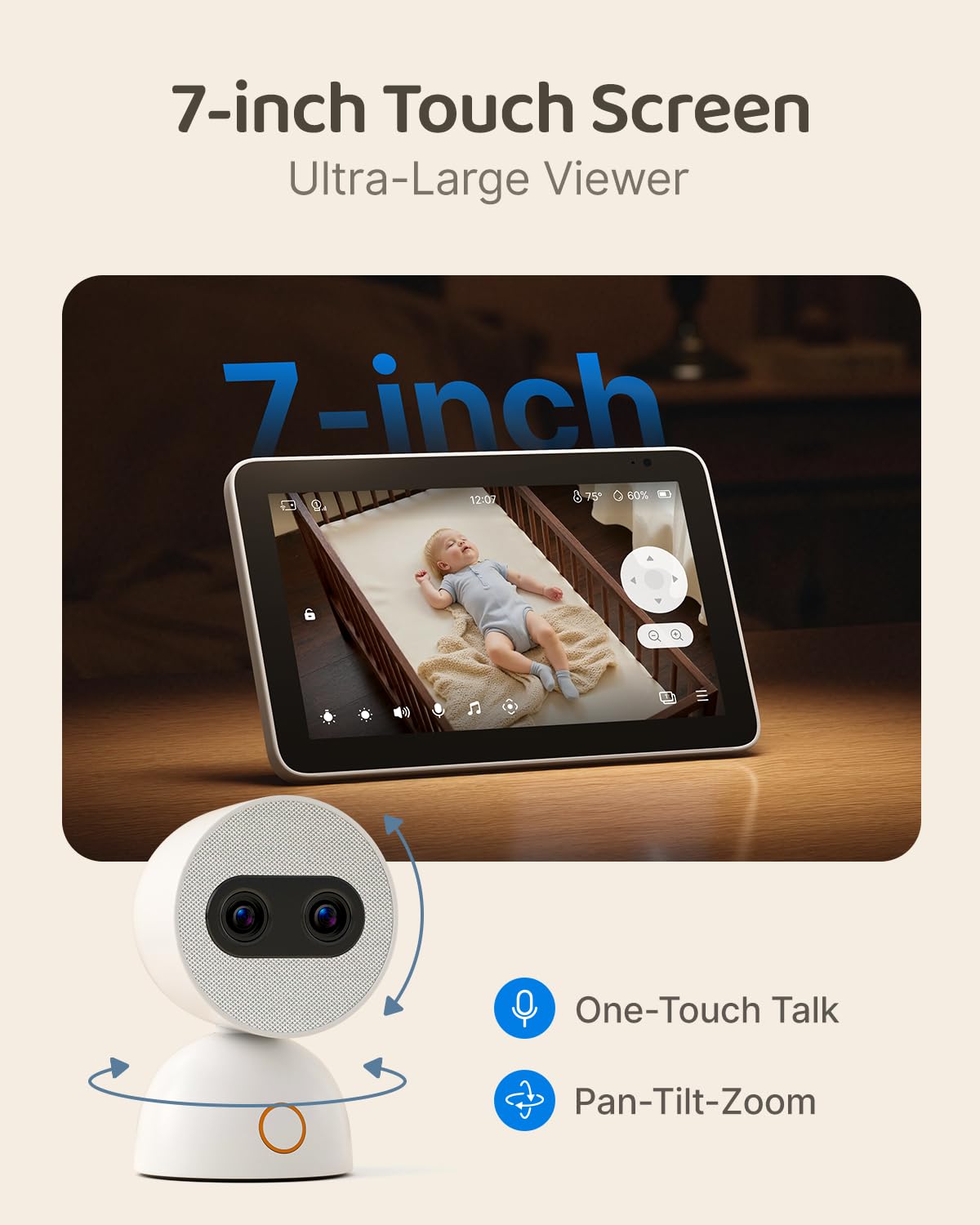 2 Kameralı və 7" UHD Sensorlu Körpə Monitoru