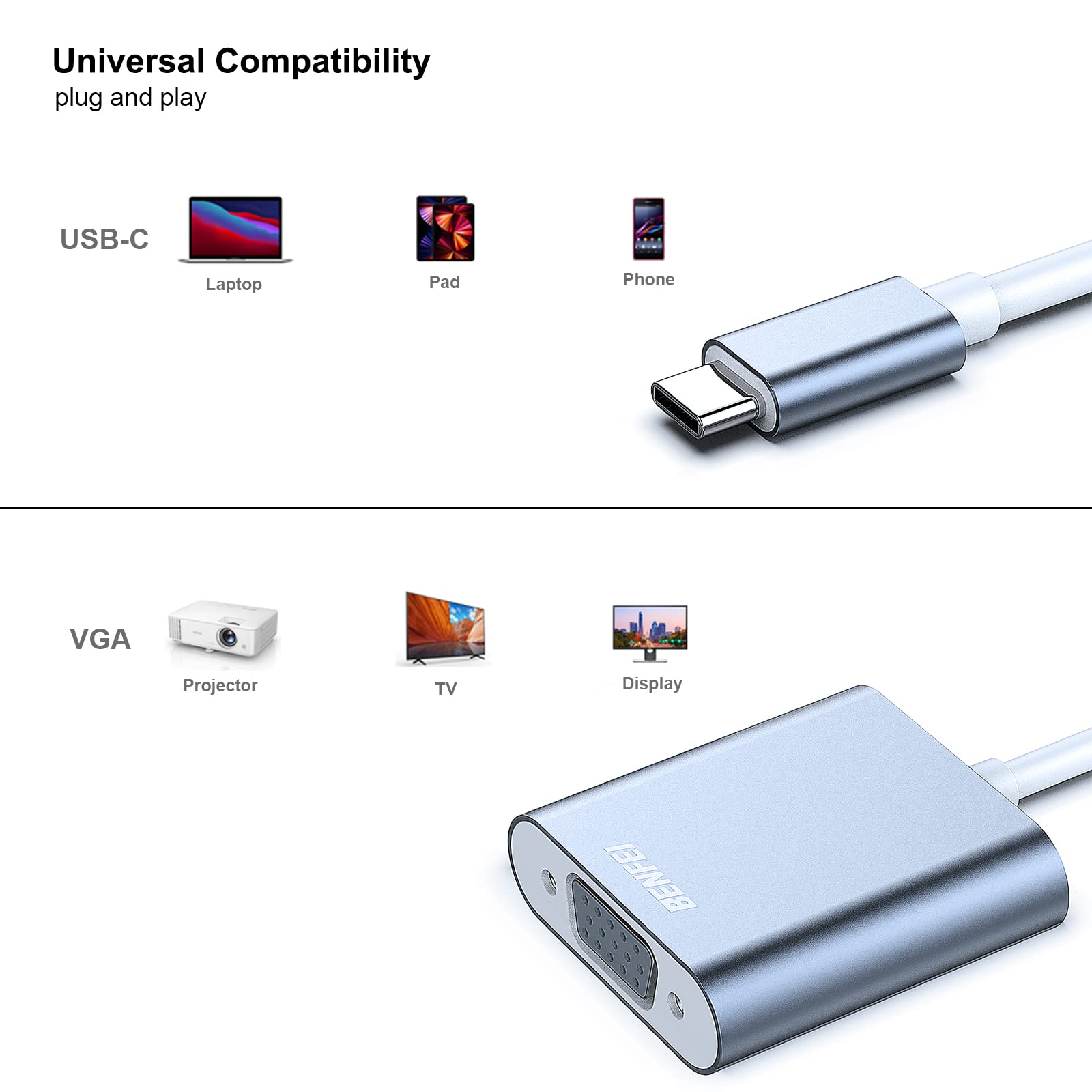 Adaptador USB-C a VGA Thunderbolt 3/4 000165grey