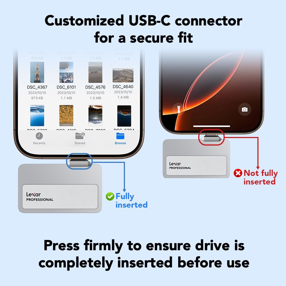 Lexar 1TB Professional Go Portable SSD, Supports Apple 4K 60fps ProRes, Up to 1050MB/s, USB 3.2 Gen 2, Rugged, IP65, Ultracompact, Compatible w/iPhone 15/16 (Not 17), External SSD (LSL400X001T-RNSNU)
