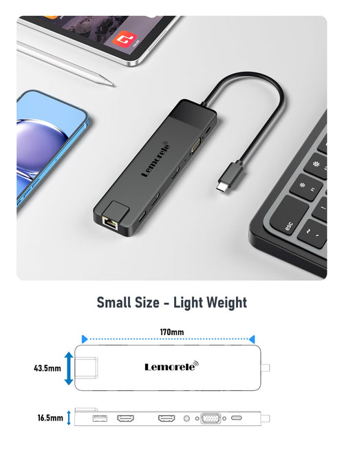 13-in-1 USB C Docking Station Triple Monitor 4K HDMI