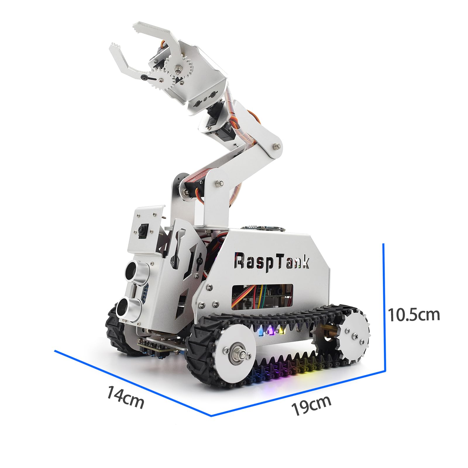 Adeept RaspTank Metal Smart Car Kit for Raspberry Pi 5/4B/3B/3B+(Board Not Included), Tank Tracked Robot with 4-DOF Robotic Arm, OpenCV, Obstacle Avoidance, Line Tracking, with Digital Tutorials