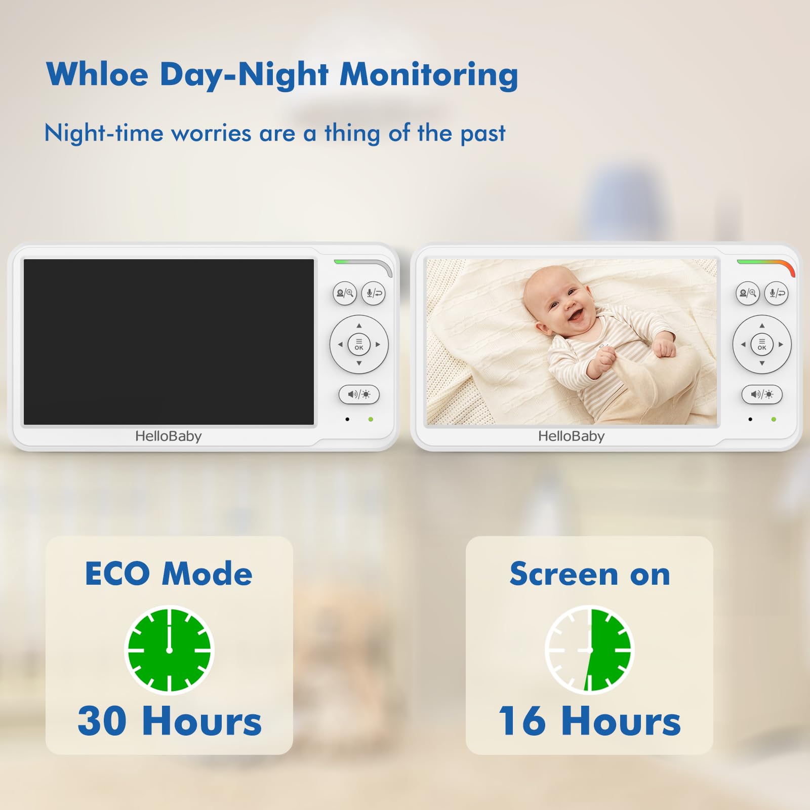 HelloBaby Baby Monitor 6" World First IPS Screen 30H Battery, Secure No WiFi, Pan Tilt Video Camera with Night Vision, VOX, 2-Way Talk, 1000ft, Portable Video Audio Monitor Ideal for Mom, Elderly, Pet