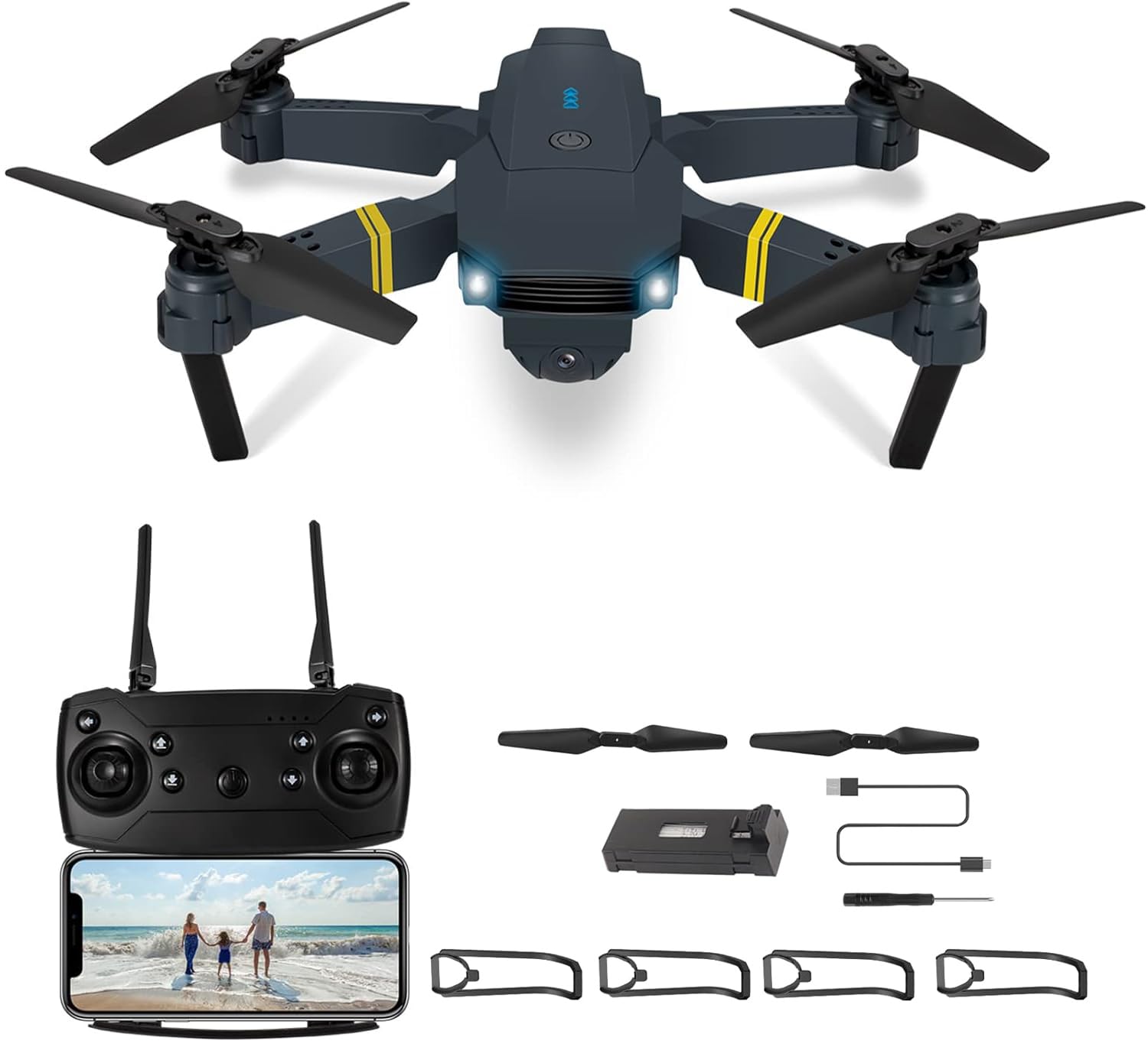 Drone With 1080P Camera for Adults Beginners,Foldable RC Quadcopter, Toys Drone,FPV Video, One Key Start, Headless Mode, Waypoints fly, 360° Flips
