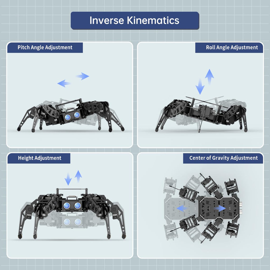 18DOF Hexapod Robot for Arduino Programming, Spider Walking Crawling Self-Balancing AI Vision Voice Control Obstacle Avoidance, STEM Education Open Source Robot with Tutorials, miniHexa Standard Kit