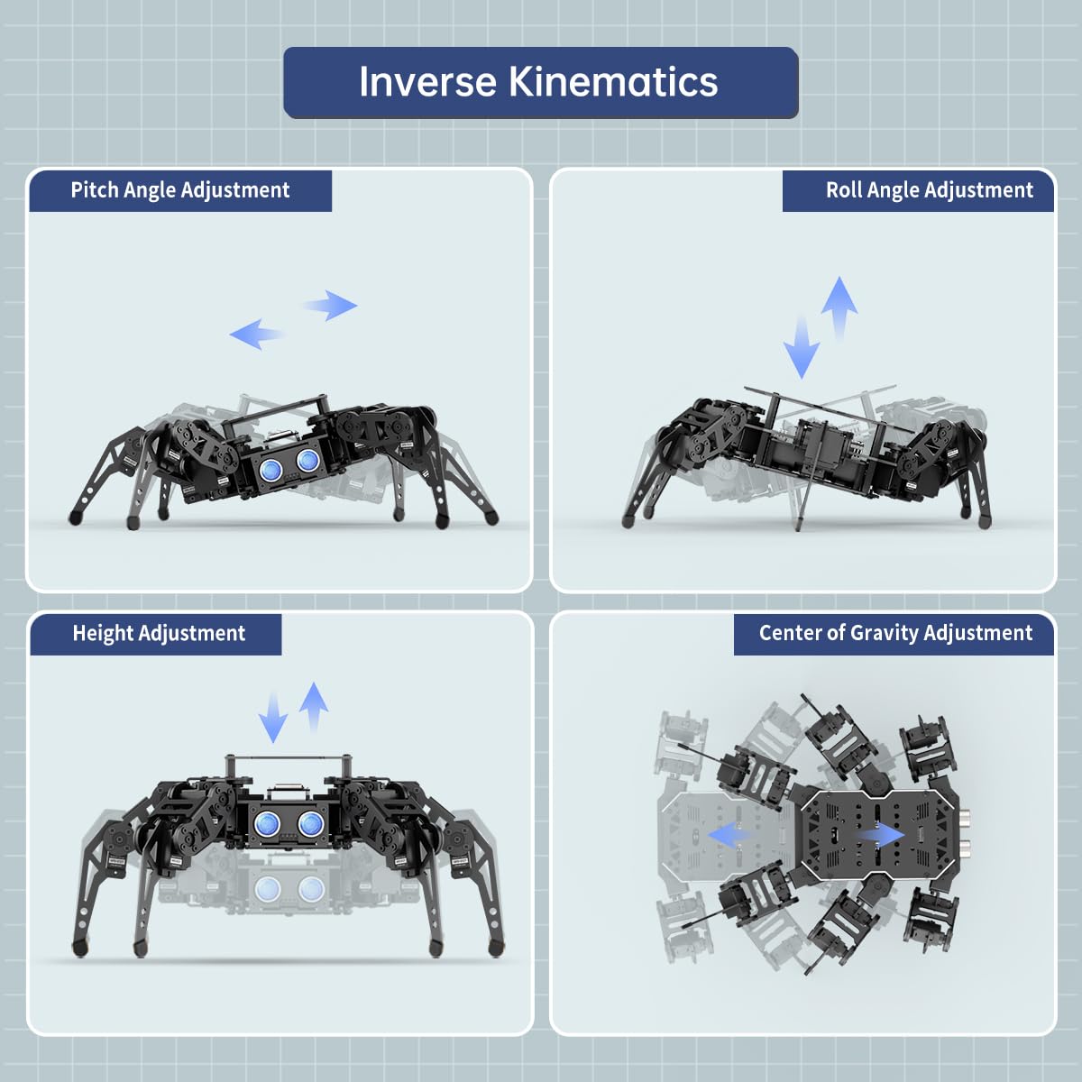 18DOF Hexapod Robot for Arduino Programming, Spider Walking Crawling Self-Balancing AI Vision Voice Control Obstacle Avoidance, STEM Education Open Source Robot with Tutorials, miniHexa Standard Kit