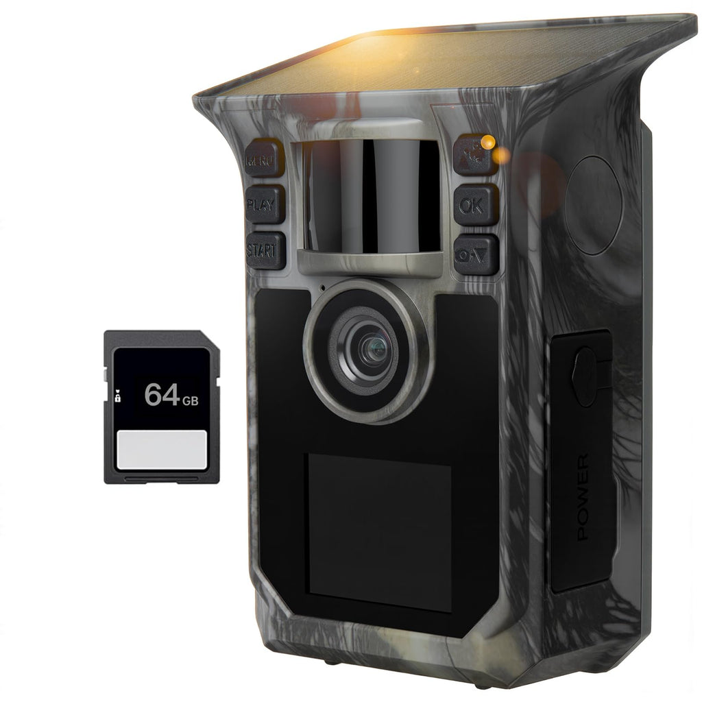 Fototrappola 4K 64MP con Batteria 5000mAh e Pannello Solare