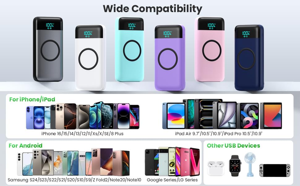 Wireless Portable Charger 40800mAh with 3 Built-in Cables,7-in-1 15W Wireless