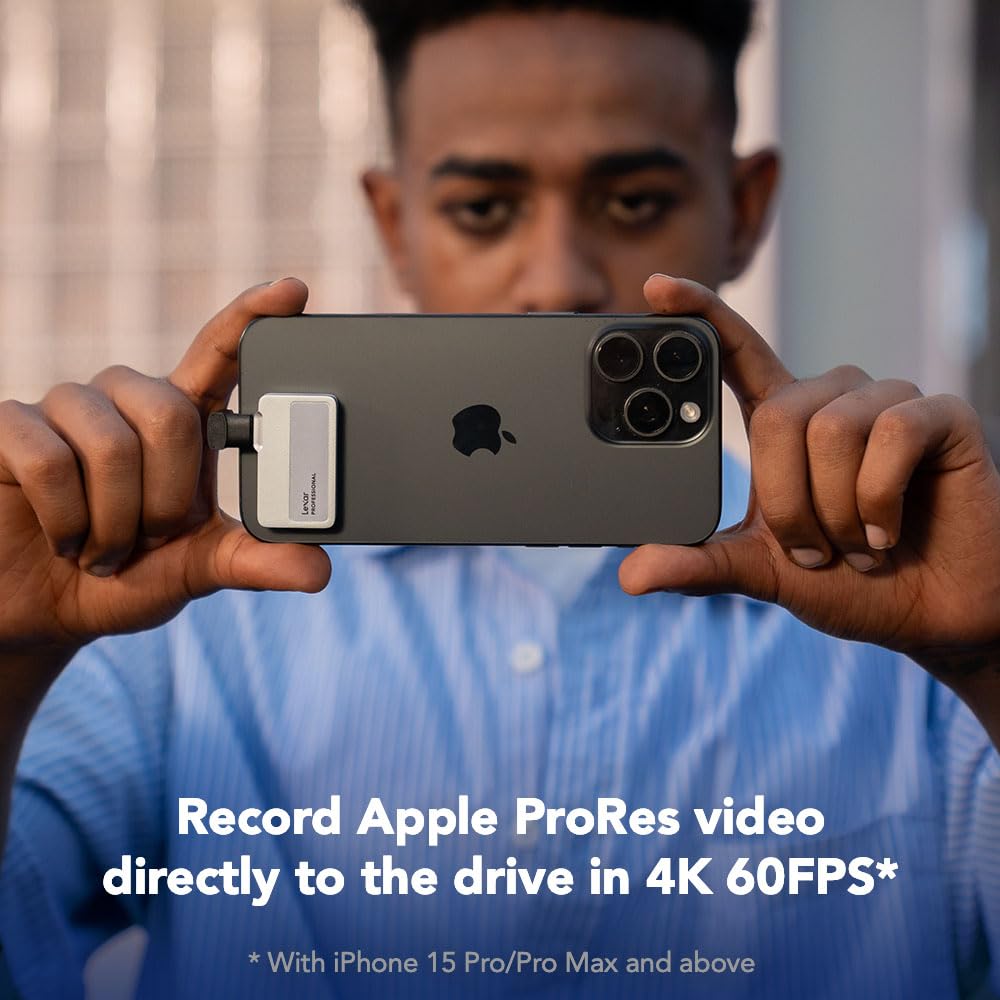 Lexar 1TB Professional Go Portable SSD, Supports Apple 4K 60fps ProRes, Up to 1050MB/s, USB 3.2 Gen 2, Rugged, IP65, Ultracompact, Compatible w/iPhone 15/16 (Not 17), External SSD (LSL400X001T-RNSNU)