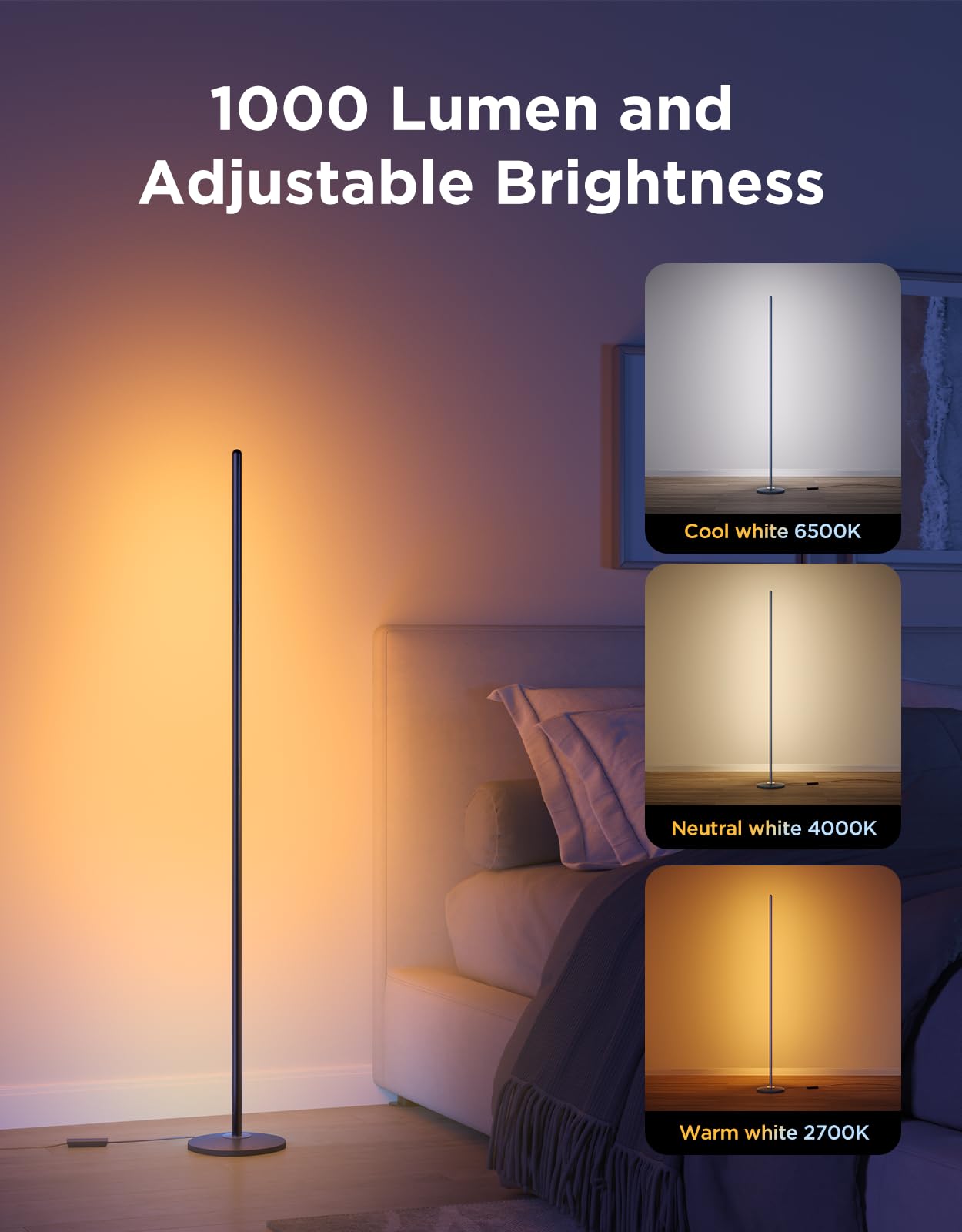 Smart RGBIC Corner Floor Lamp with App Control 1000lm