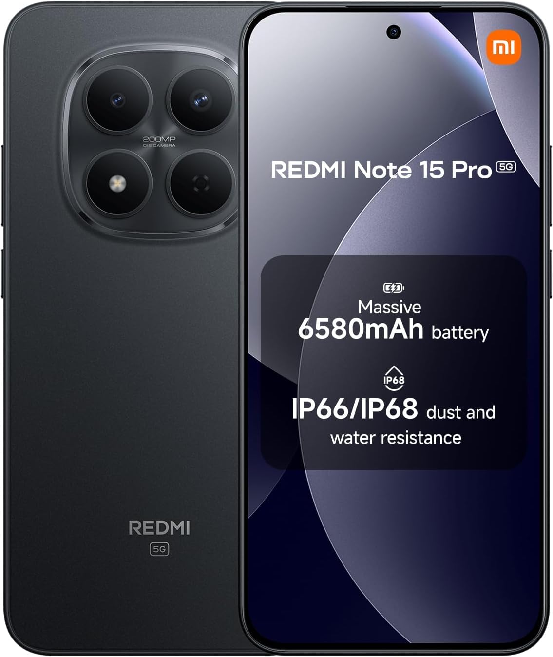 XIAOMI Redmi Note 15 Pro 5G Ai (Compatible with Tmobile Mint Tello & Global) (512GB + 8GB) NFC 6.83" 120Hz 200MP Pro AI Camera Model 25080RABDG Unlocked Dual Sim Liberado (Black)