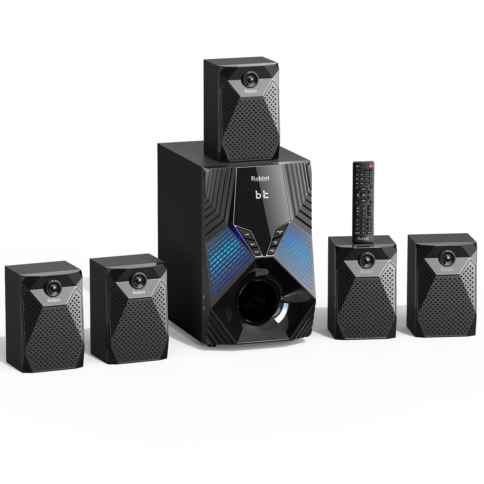 1000W Surround System 5 Wired Satellite Audio Speakers 8 inch Subwoofer 5.1/2.1 Channel Home Theater Deep Bass Support ARC Optical Bluetooth Karaoke Input