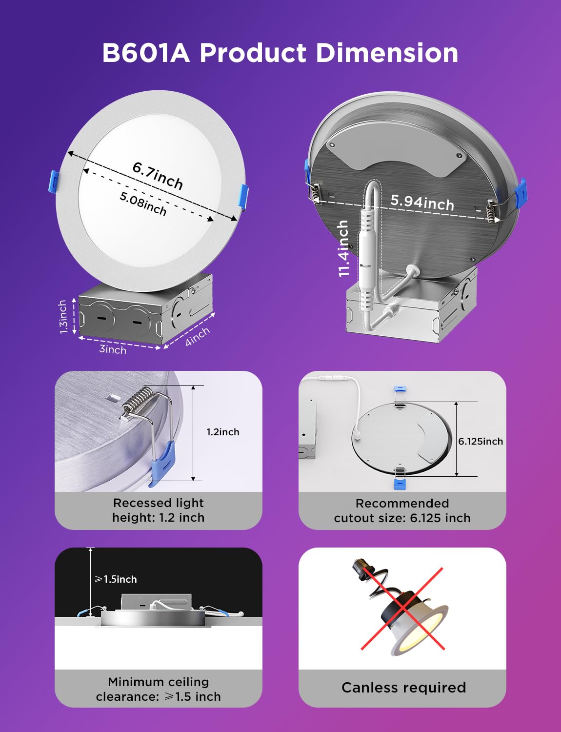 Smart Wi-Fi Bluetooth Recessed Downlights 4 Pack SLD01