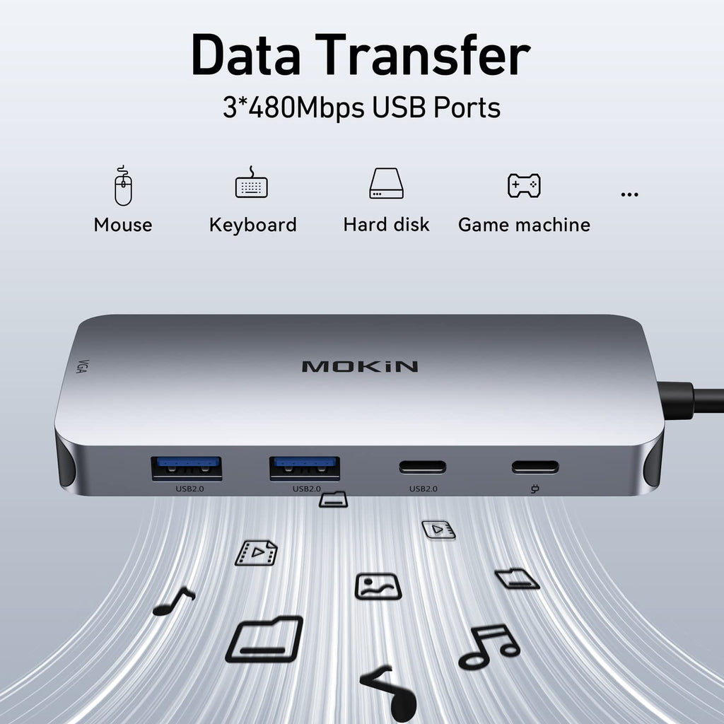 USB C Docking Station Dual DisplayPort, 8 in 1 USB Hub with 2 DP, HDMI, VGA, USB C 2.0, A 2.0, PD Charging Port, Multi Monitor Adapter for Dell/HP/Lenovo Laptops
