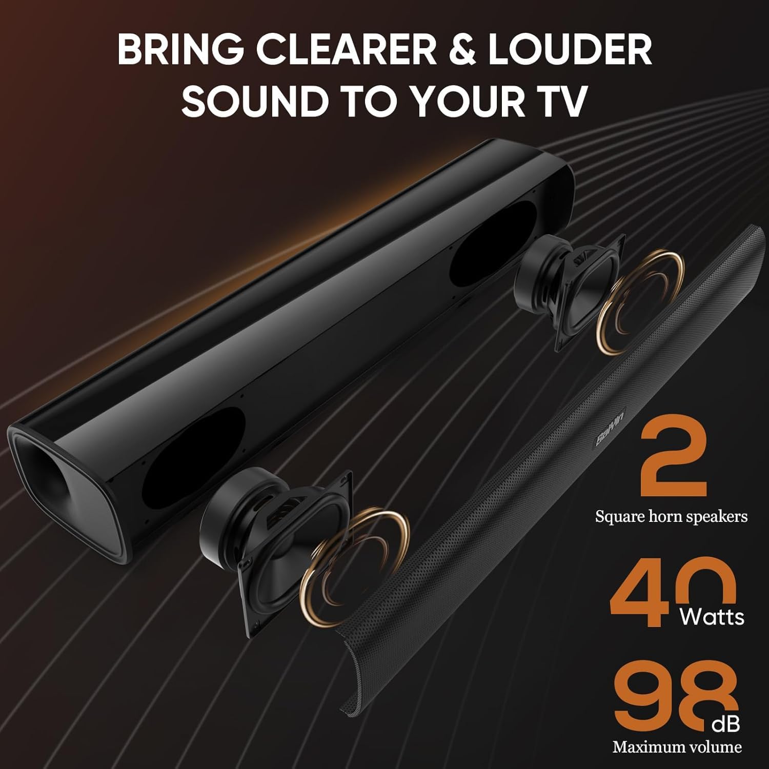Saiyin Sound Bar for Smart TV,Balanced Sound,Soundbar with Bluetooth/TV-ARC/Optical/AUX Connect, Surround Sound for Home Theater Audio TV/PC/Gaming/Projectors,Wall Mountable
