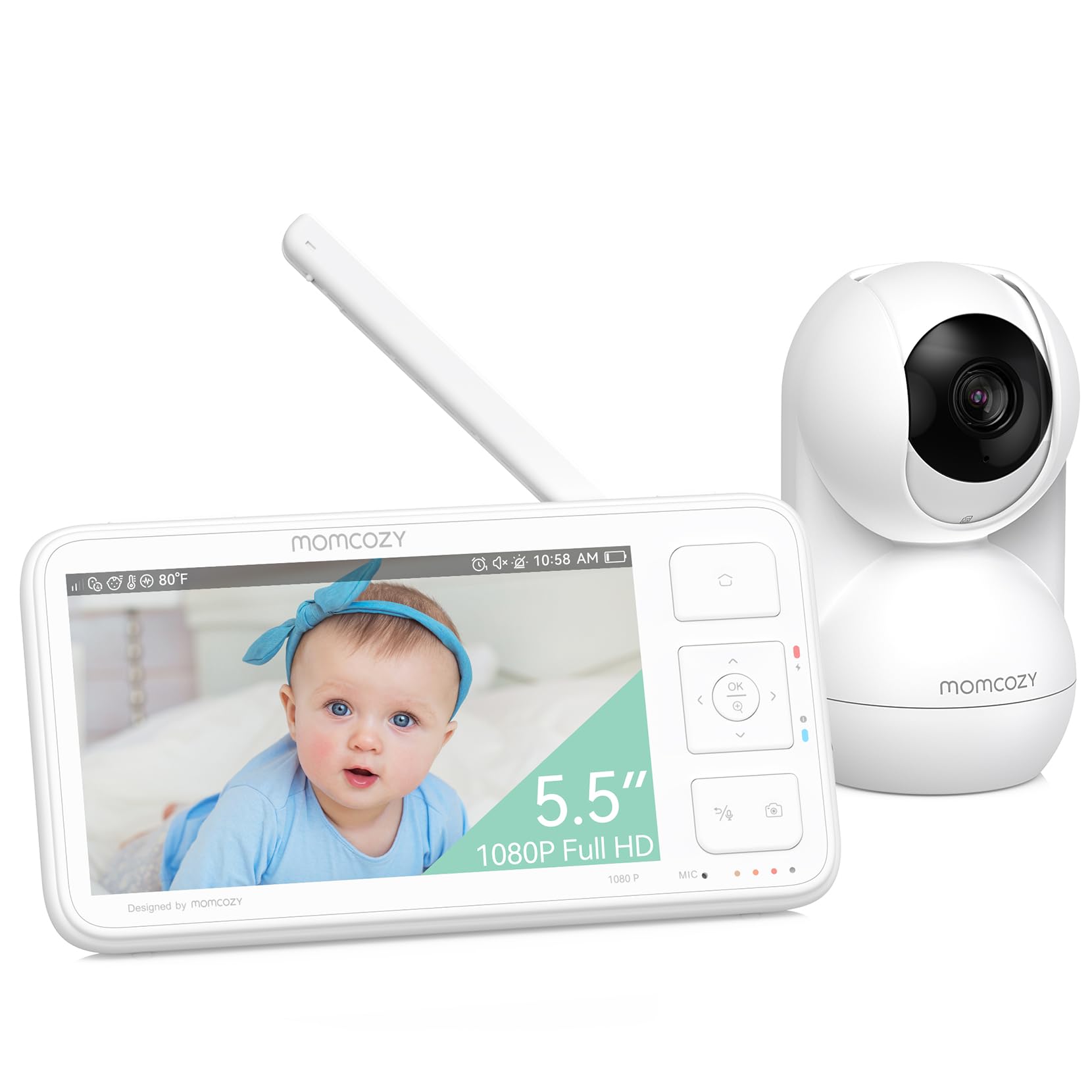 Momcozy Video Baby Monitor, 5.5” 1080P Full HD Baby Monitor with Camera No WiFi, Infrared Night Vision, 5800mAh 120-hrs Battery, ECO, VOX, 2-Way Audio, 1640ft Range, Record and Rewind Locally, BM03