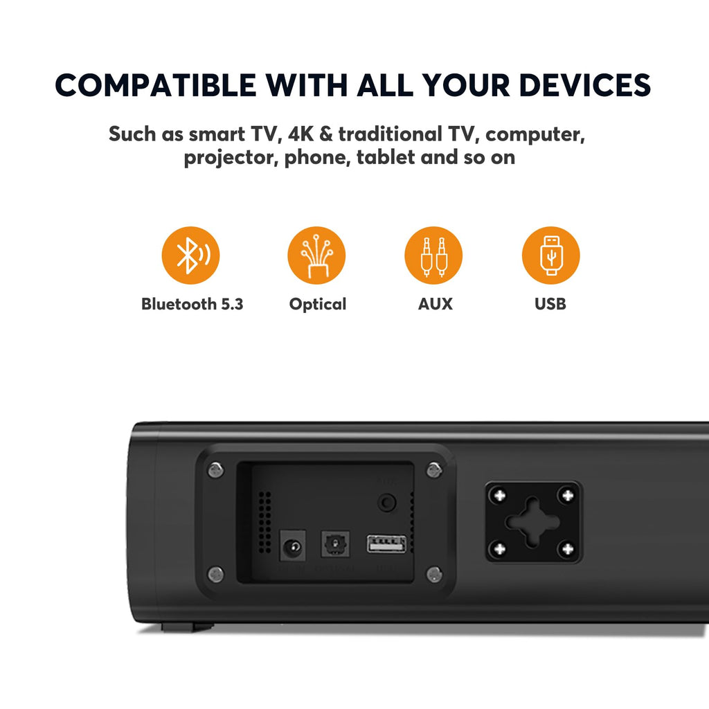 Compact TV Sound Bar with Deep Bass & Voice