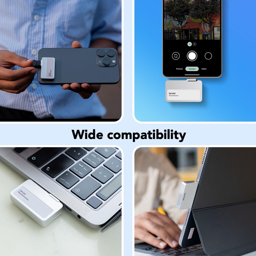 Lexar 1TB Professional Go Portable SSD, Supports Apple 4K 60fps ProRes, Up to 1050MB/s, USB 3.2 Gen 2, Rugged, IP65, Ultracompact, Compatible w/iPhone 15/16 (Not 17), External SSD (LSL400X001T-RNSNU)