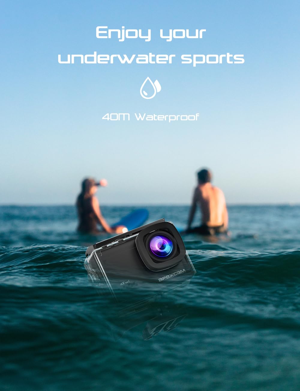 Apexcam 4K 60FPS 64MP EIS WiFi Action Camera with 64GB Memory Card Waterproof Underwater Camera 40M Sport Camera 2.0'LCD 2.4G Remote Control 2X1350mAh Batteries and Multiple accessorie