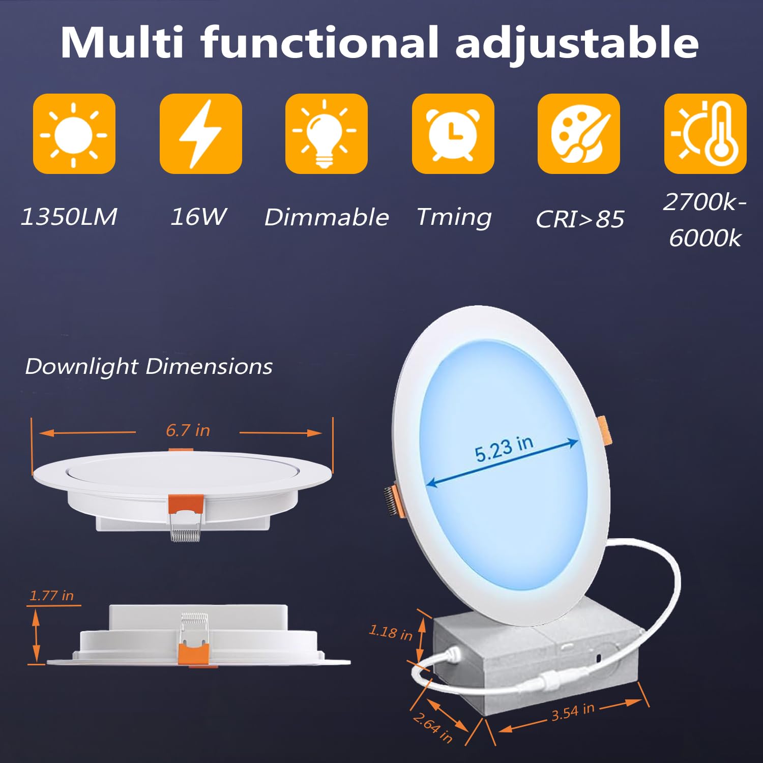 RICHSING 10 Pack 6 Inch LED Recessed Light 16W RGBCW Recessed Ceiling Lights Dimmable by Alexa & APP, 2700K-6000K 1350LM Recessed Lighting with Junction Box,16 Million Colors, DIY Scenes, 23 Modes